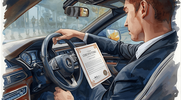 Certified chauffeur driving a luxury vehicle safely