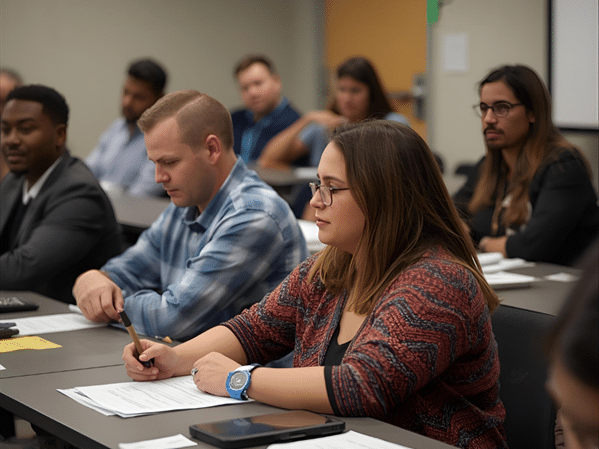 Students learning DUI prevention strategies in a modern classroom