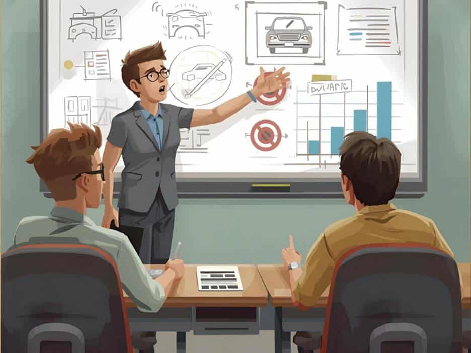 Image Alt: Adult driving school near me with patient instructor guiding nervous adult learner during driving lesson