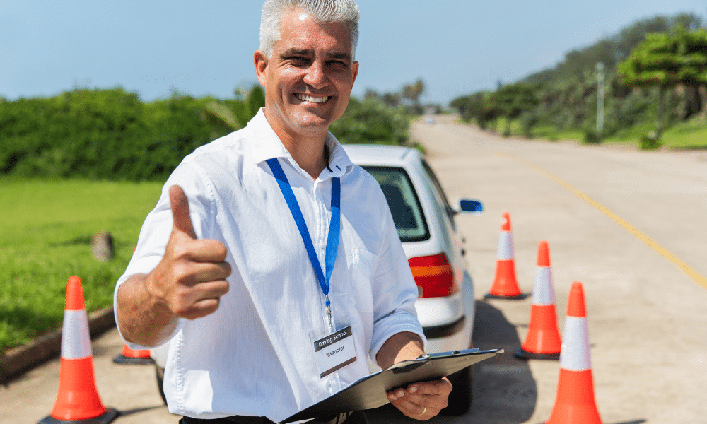 Alt-text- Professional driving instructor discussing career growth and instructor hours